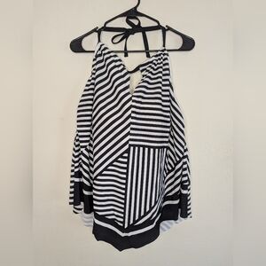 NWT Kona Sol Women's Striped High Neck Keyhole Tankini Top Size 3X